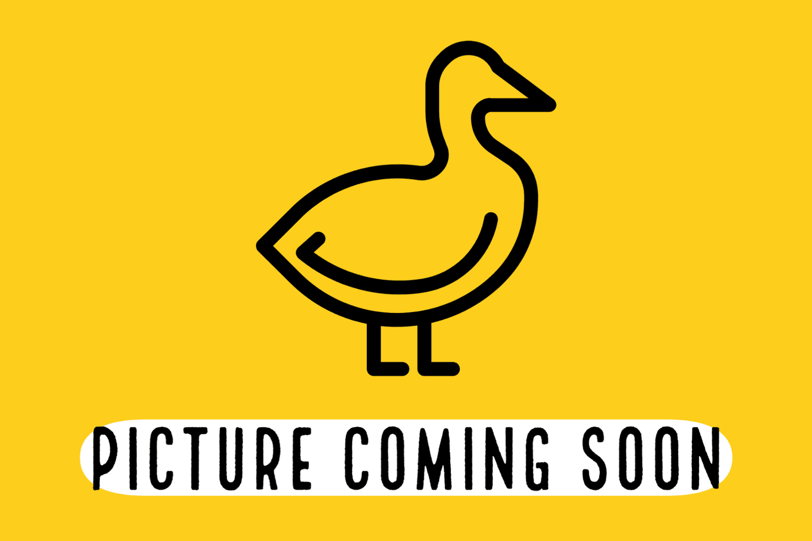 A black duck outline with a yellow background that says picture coming soon.