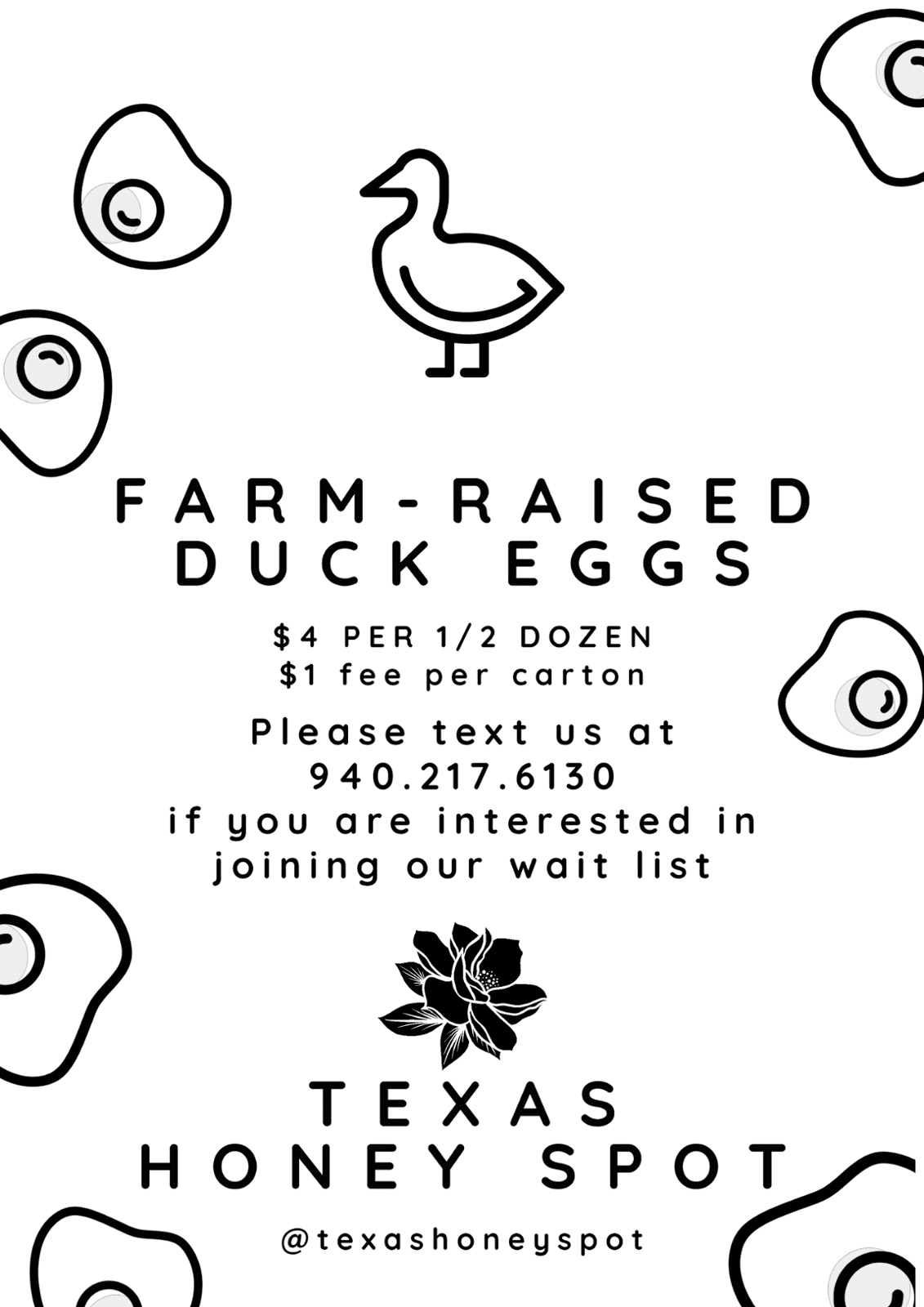 farm-raised duck eggs, $4 per 1/2 dozen text us if interested